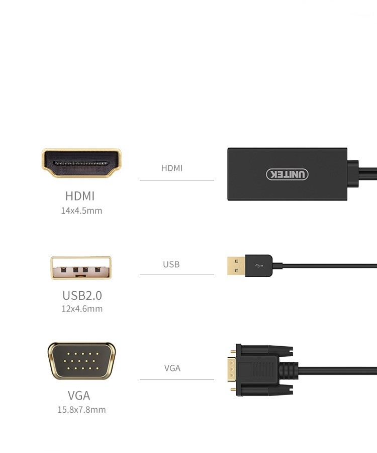 Cáp chuyển VGA sang HDMI có âm thanh Unitek Y-8711 Hàng chính hãng