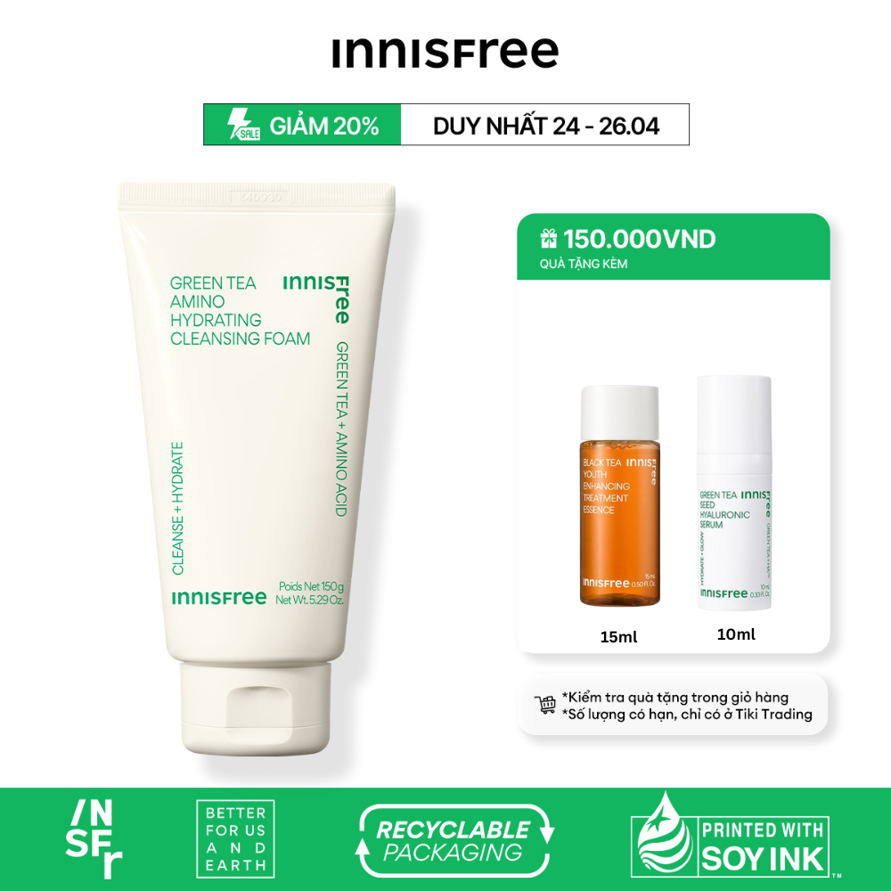 Sữa rửa mặt dưỡng ẩm da innisfree Green Tea Amino Cleansing Foam 150g