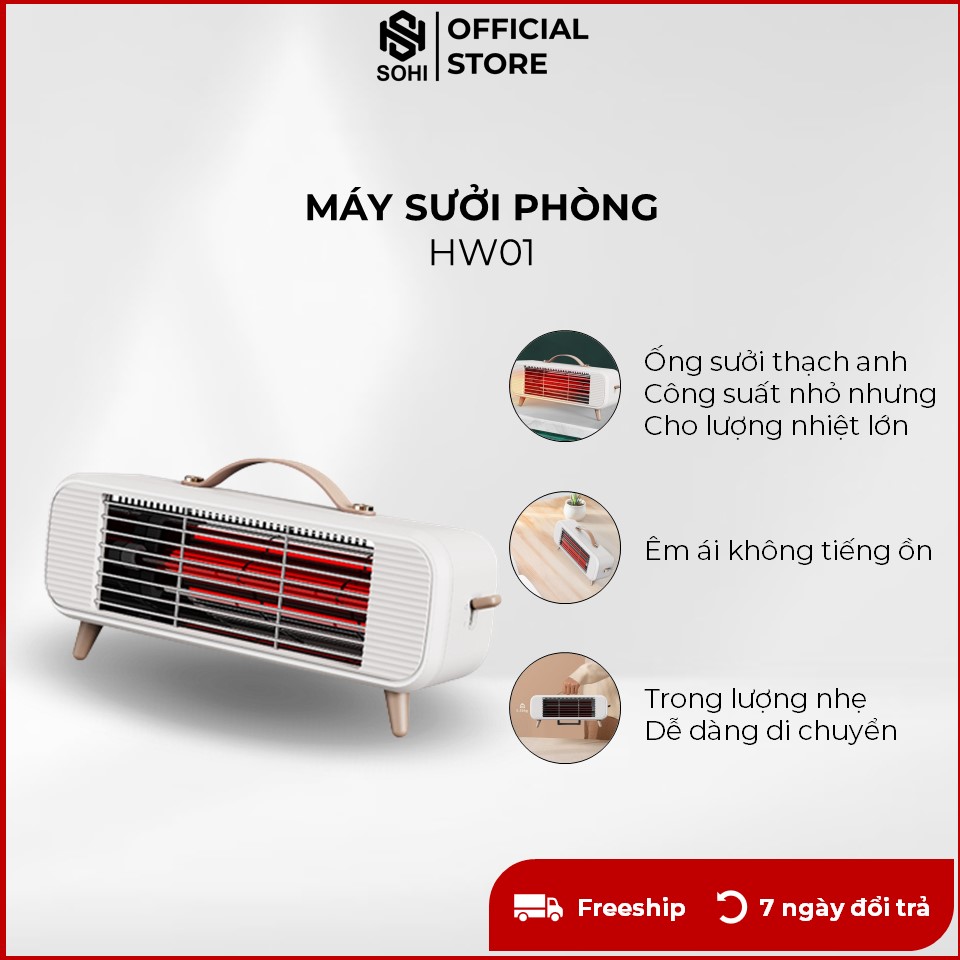 Máy sưởi phòng hồng ngoại 350W sưởi ấm cực nhanh, nhỏ gọn, sưởi ống thạch anh, an toàn chống cháy-Hàng nhập khẩu