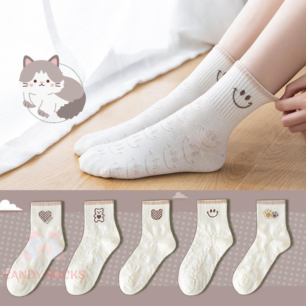 Tất nữ vớ nữ cổ trung, Set 5 đôi tất nữ phong cách Hàn Quốc, co dãn 4 chiều, chất liệu cotton Hàn cao cấp TN-229