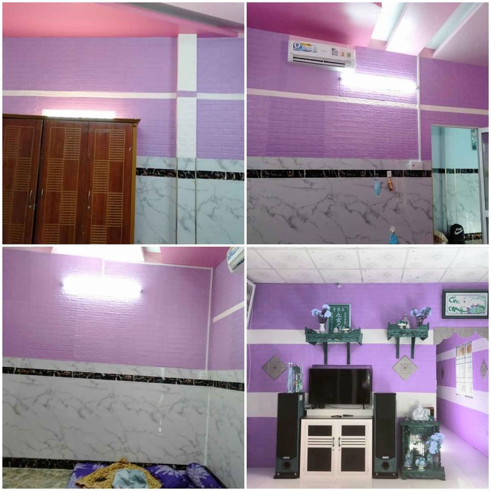 Bộ 5 Tấm Xốp Dán Tường Gạch Dày 4mm Tím Nhạt 70cmx77cm