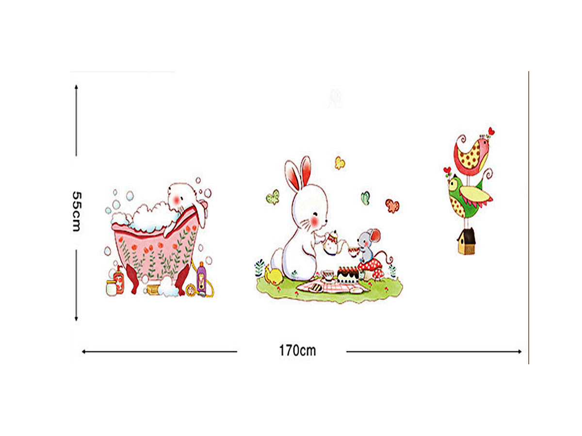 decal dán tường thỏ trắng ăn bánh và tắm am9171