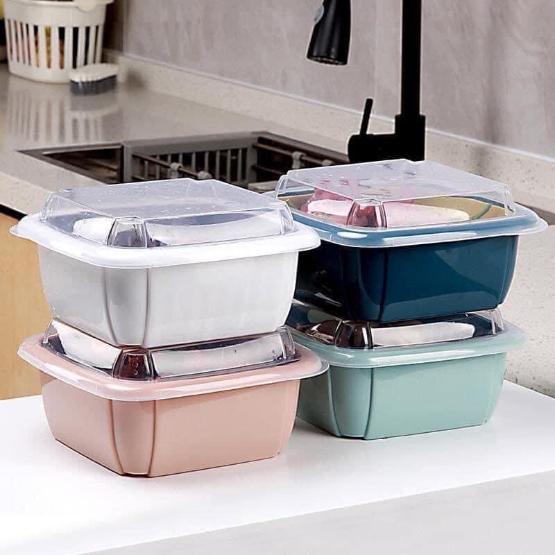 Rổ nhựa kèm chậu 2 trong 1 có nắp đậy --HH304