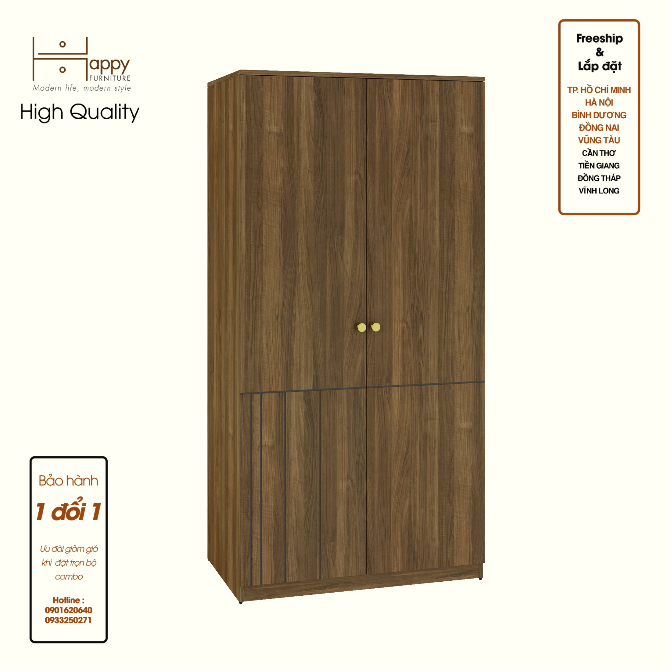 [Happy Home Furniture] JOVIE, Tủ quần áo 2 cánh mở , 90cm x 54cm x 180cm ( DxRxC), TCM_166