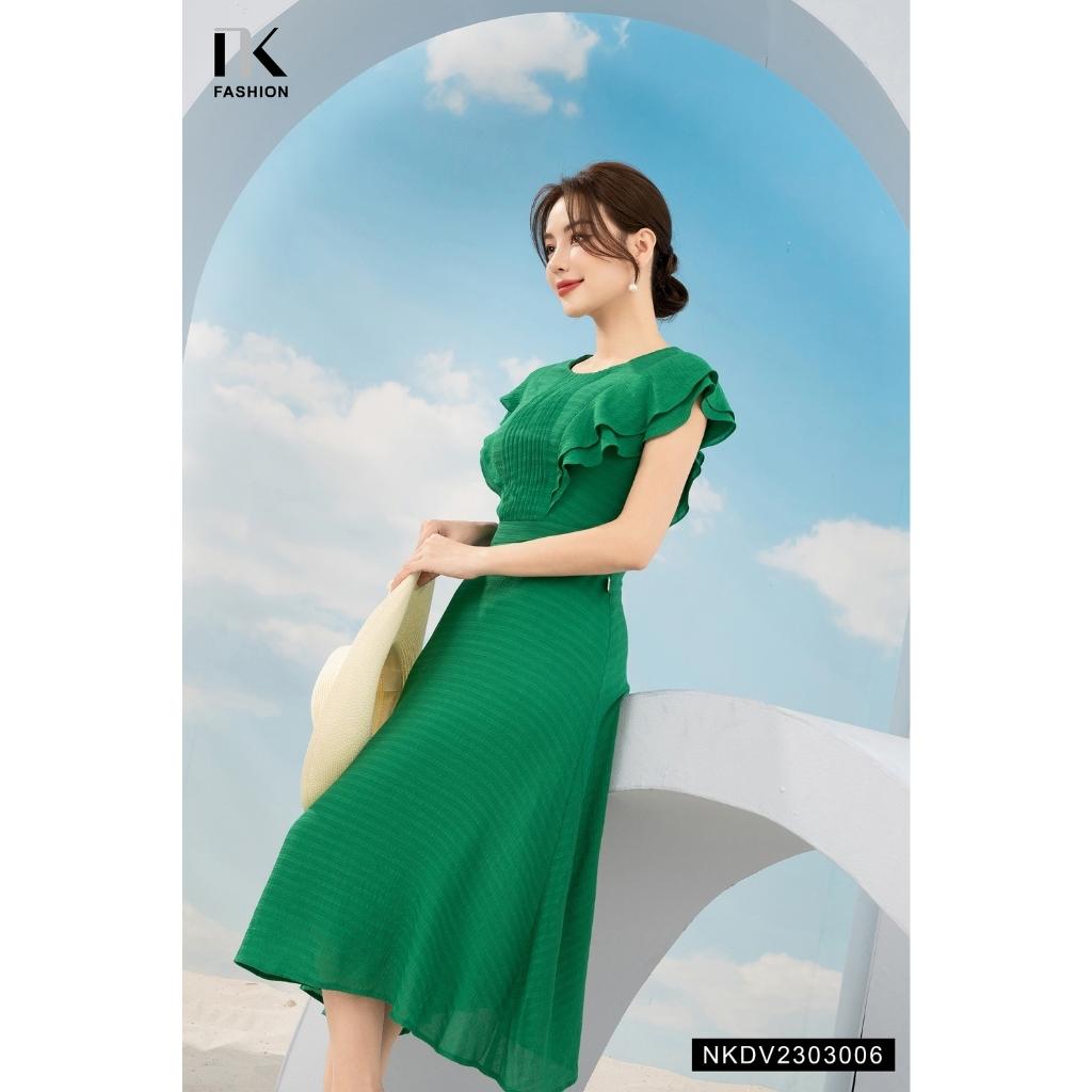 Đầm Xòe NK FASHION Thiết Kế Cổ Tròn Tay Cánh Tiên Thanh Lịch Nữ Tính Chất Vải Nhập Hàn Cao Cấp NKDV2303006