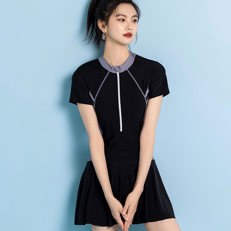 Đồ bơi nữ một mảnh kín đáo che bụng vải mềm mại co giãn 4 chiều, Bikini liền thân dạng váy