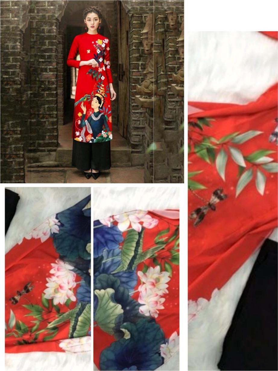 Set áo dài họa tiết cô gái DV size M/L/XL/XXL