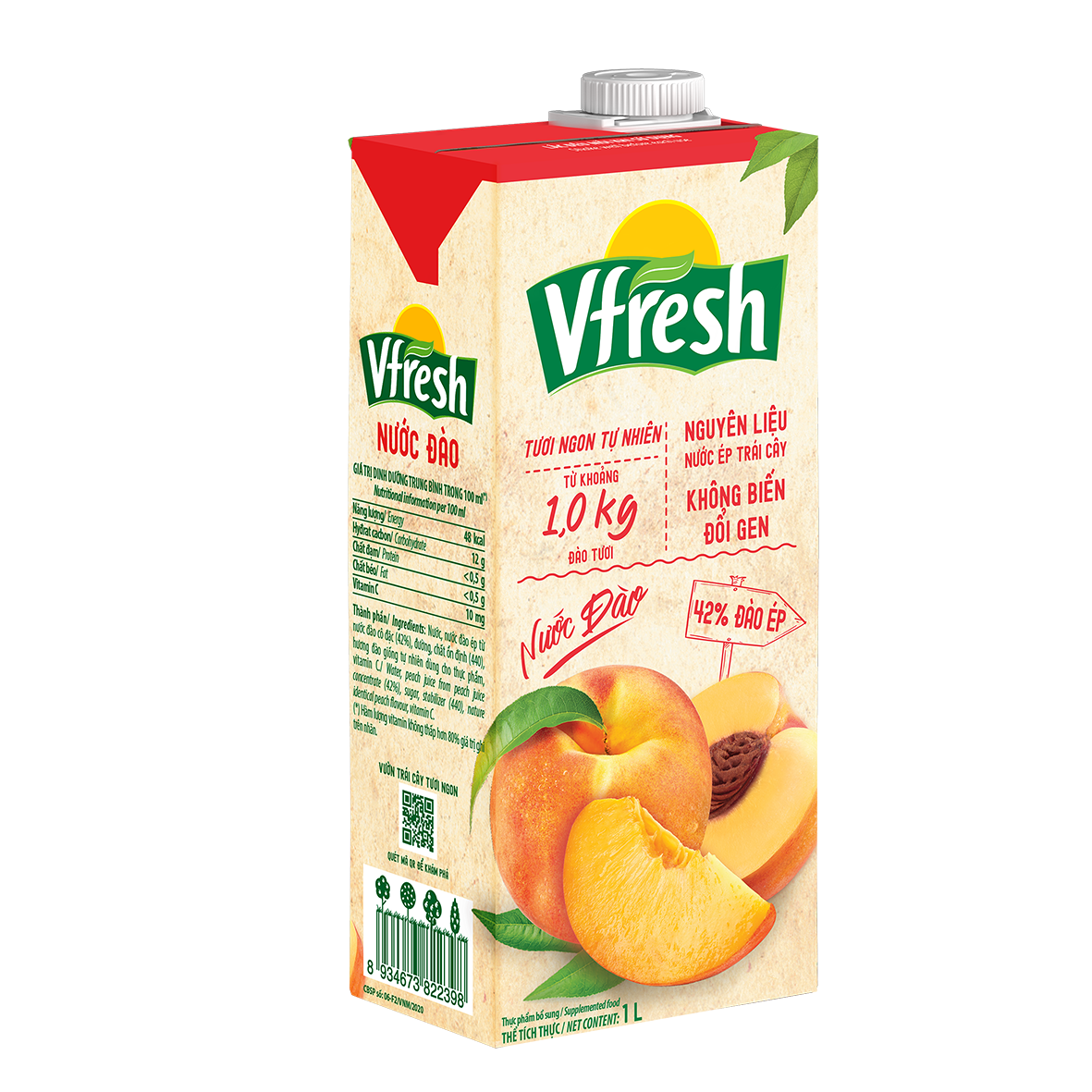 COMBO 4 HỘP NƯỚC VFRESH ĐÀO ÉP NECTA - HỘP GIẤY 1L