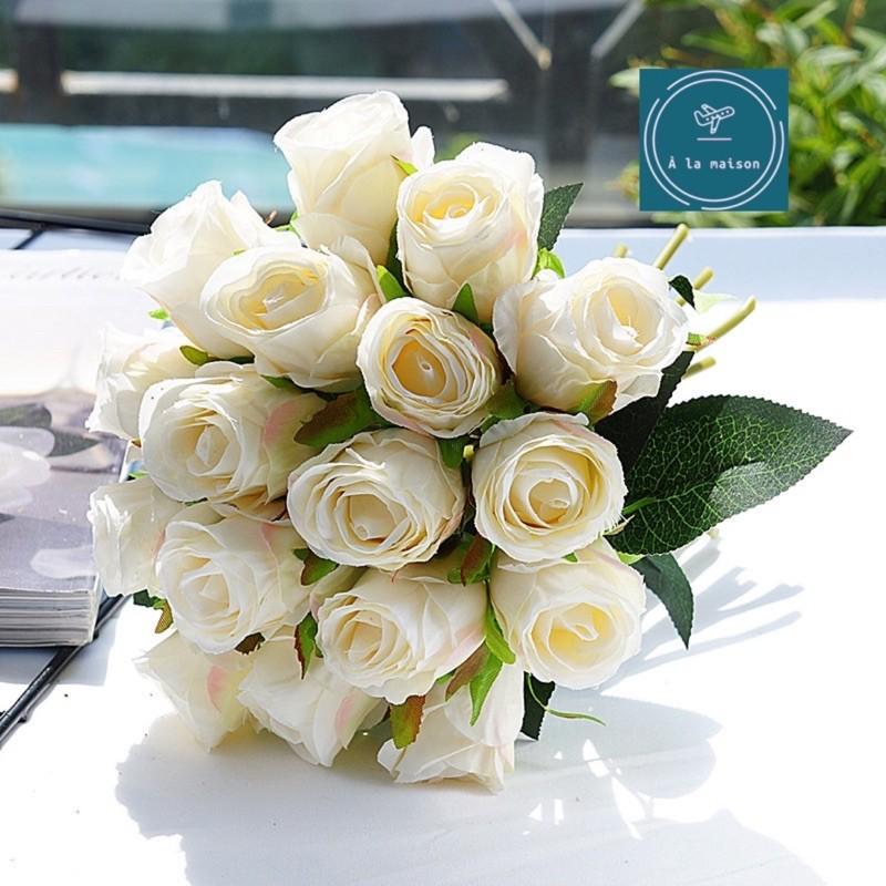 Bó hồng 18 cành cao 26cm đẹp sang trọng dùng trong decor, trang trí, hoa cưới, hoa cô dâu