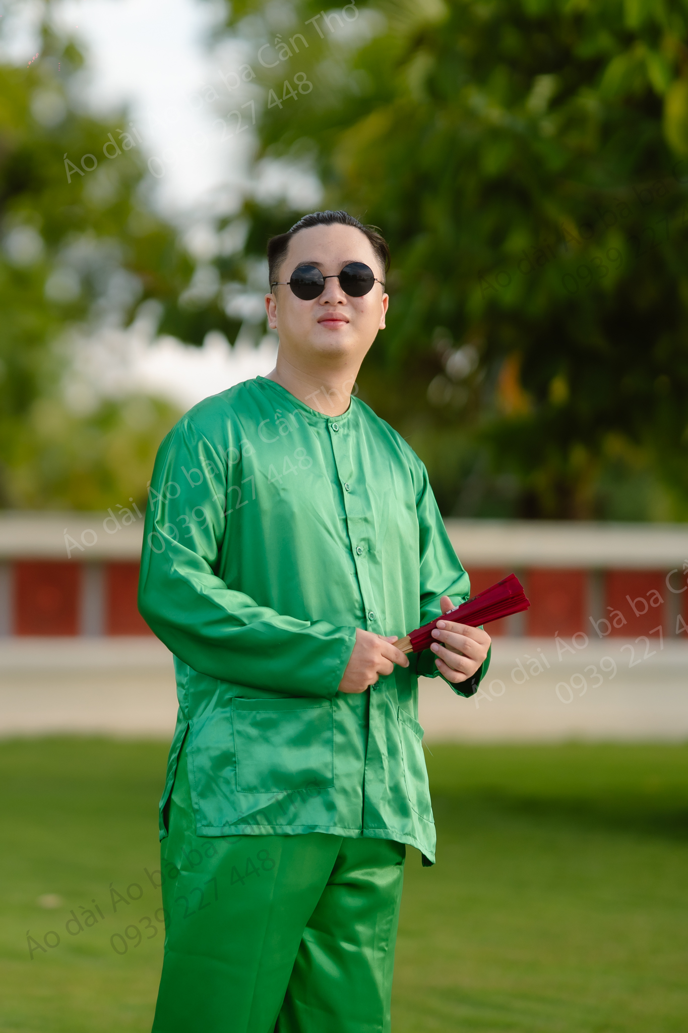 Bộ bà ba phi bóng xanh lá - Có bộ bà ba Bigsize- may sỉ bà ba toàn quốc - May bộ bà ba theo yêu cầu