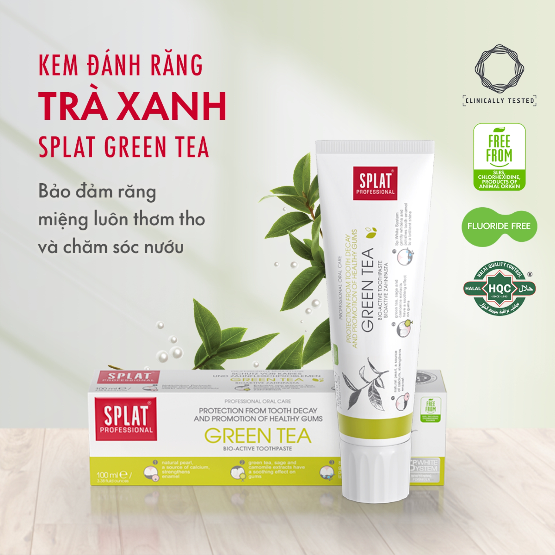 Kem Đánh Răng Ngừa Sâu Răng Hương Trà Xanh SPLAT Green Tea Professional Giảm Hôi Miệng, Thúc Đẩy Nướu Khỏe Mạnh 100ml