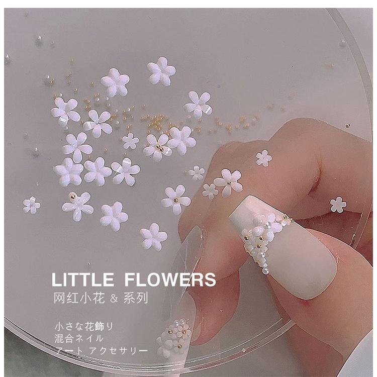 Charm hoa nhí sứ mix bi nail Yapas trắng vàng hồng, phụ kiện hoa sứ bi gắn đính trang trí móng tay cao cấp