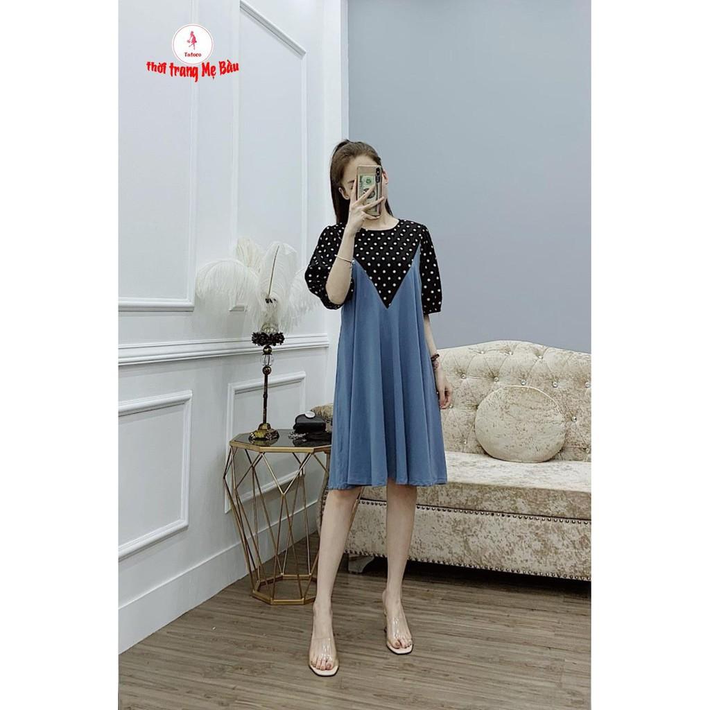 Váy bầu chấm bi nhấn chữ A new 5 màu