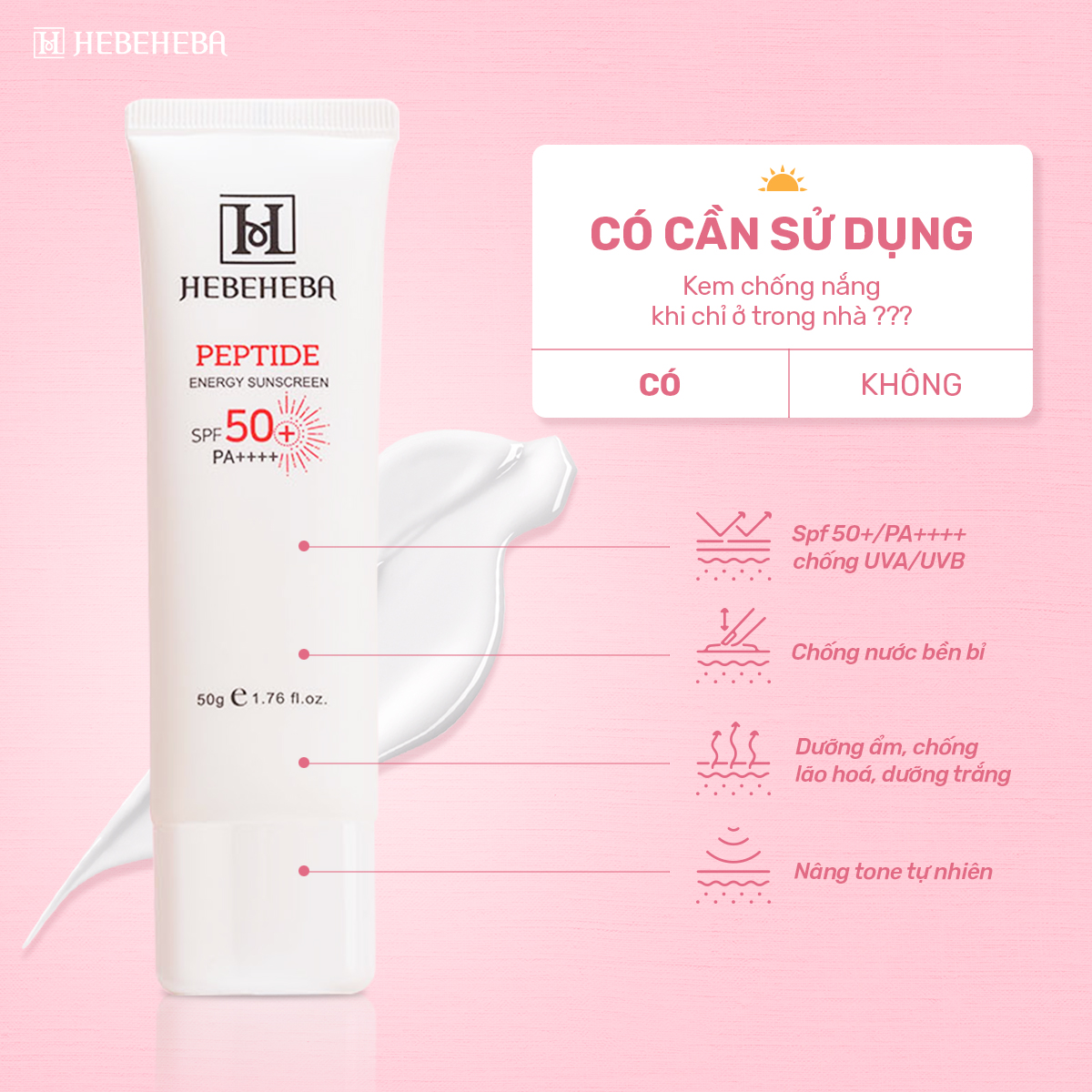 Kem Chống Nắng Dưỡng Trắng Nâng Tone HEBEHEBA PEPTIDE ENERGY SUN SCREEN