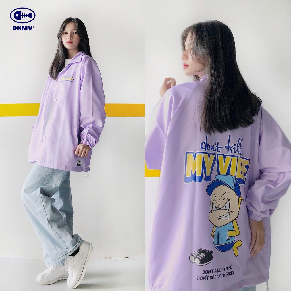 Áo khoác dù nữ màu tím form rộng in hình | DKMV Violet Baseball Jacket