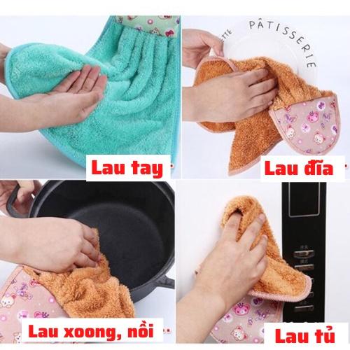 Khăn lau tay nhà bếp khăn đa năng lau bát chén đĩa chất liệu cotton mềm mịn siêu thấm nước có móc treo tường tiện lợi