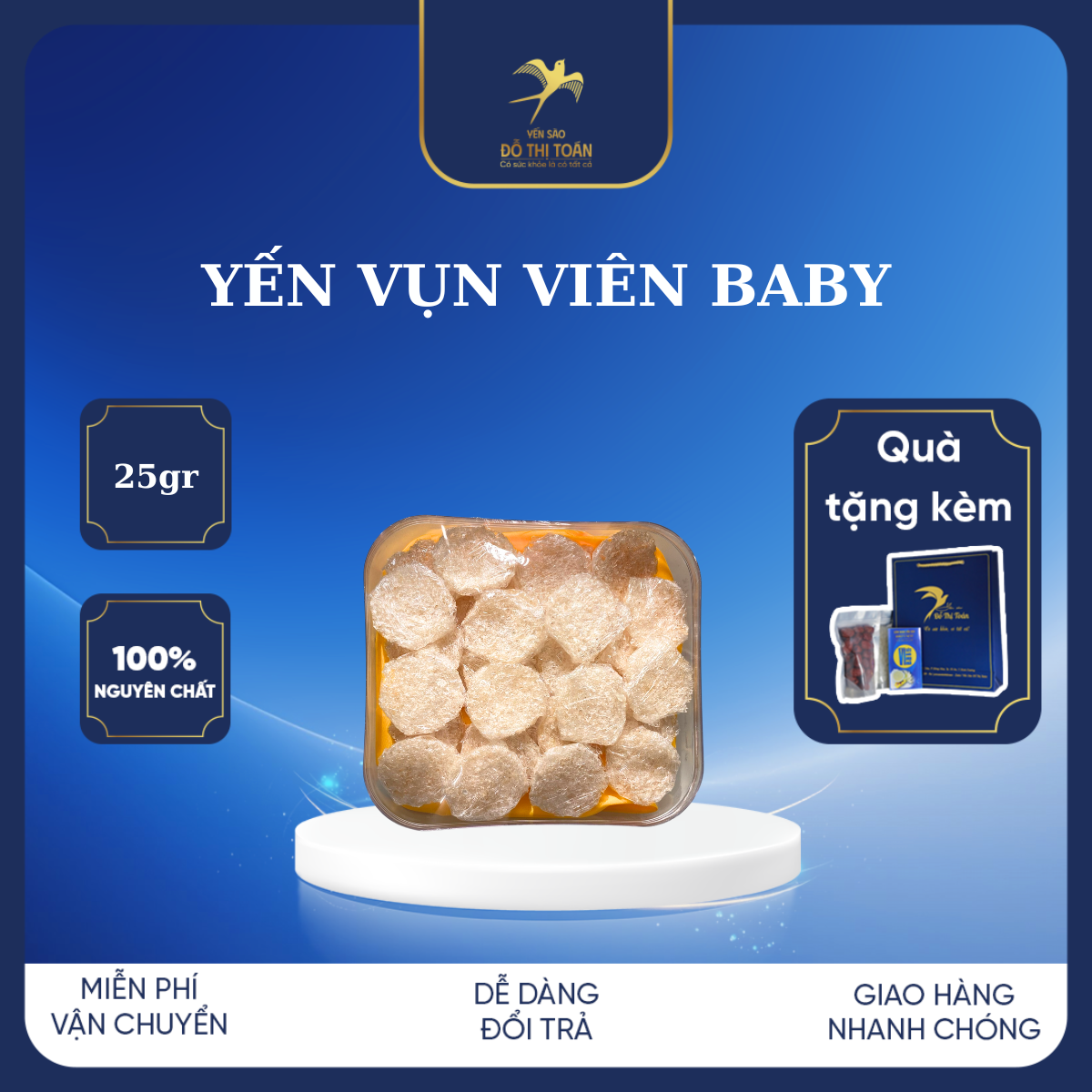 Hộp Yến Baby 20 Viên 25Gr - Yến Vụn Tinh Chế Đã Làm Sạch - Viên Yến Tiện Dụng Có Tặng Kèm Phụ Gia Chưng Yến - Yến Sào Đỗ Thị Toán