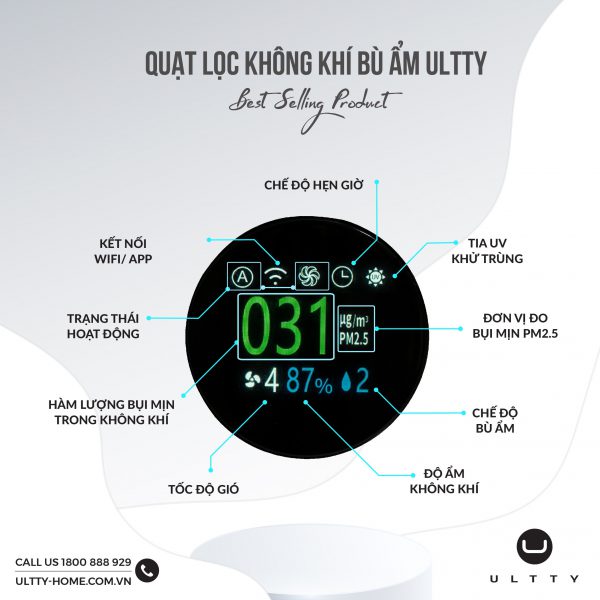 Máy Lọc Không Khí Bù Ẩm ULTTY SKJ-CR022 Dạng Quạt, Diệt Khuẩn Bằng Tia UV, Chế Độ Làm Mát 9 Cấp, Bộ Lọc HEPA H13 Loại Bỏ 99,97% Bụi Mịn, Vi Khuẩn, Virut, Bù Ẩm 3 Cấp - Hàng Chính Hãng