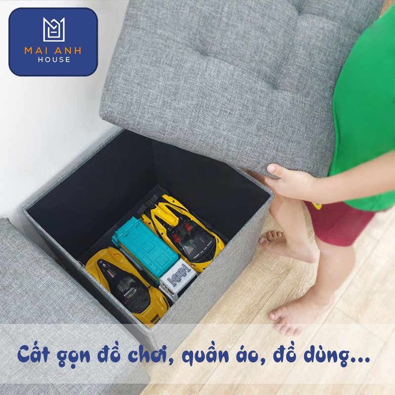 Combo 2 Hộp đôn ghế ngồi vuông - dài Mai Anh House - ghế đôn đa năng chất liệu vải Oxfort cao cấp, thân gỗ MDF cứng cáp, mặt nệm êm ái, nội thất thông minh ghế đôn xếp gọn phong cách Thụy Điển sang trọng, tinh tế