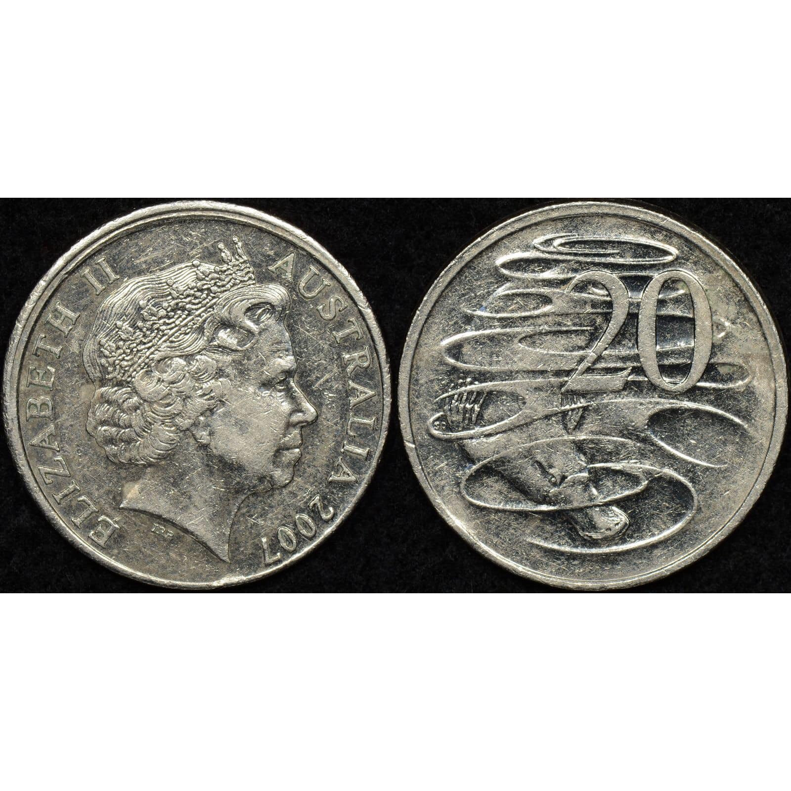 Đồng xu Úc 20 cent in hình Nữ hoàng Elizabeth II đã già