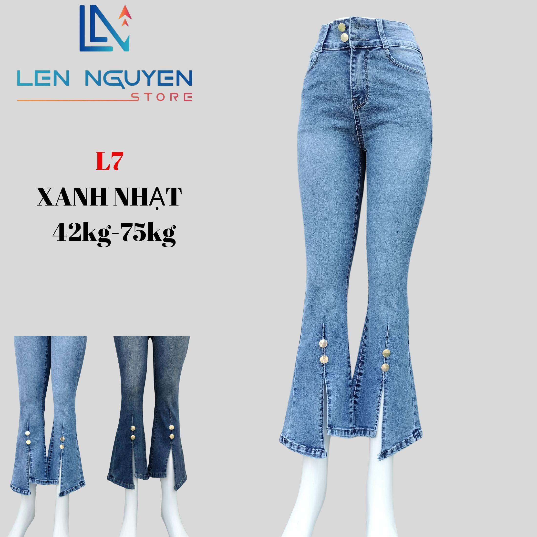 L7_  Quần jean nữ, loe, lưng cao, quần bò nữ dáng ôm, quần rin nữ có big size, cho 42kg đến 75kg,LEN - Xám