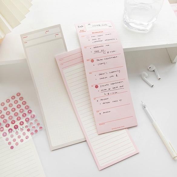 Giấy Note - Giấy Ghi Chú Kế Hoạch/ Tự Vựng/ Todo List Form Dài Màu Pastel Kèm Stickers