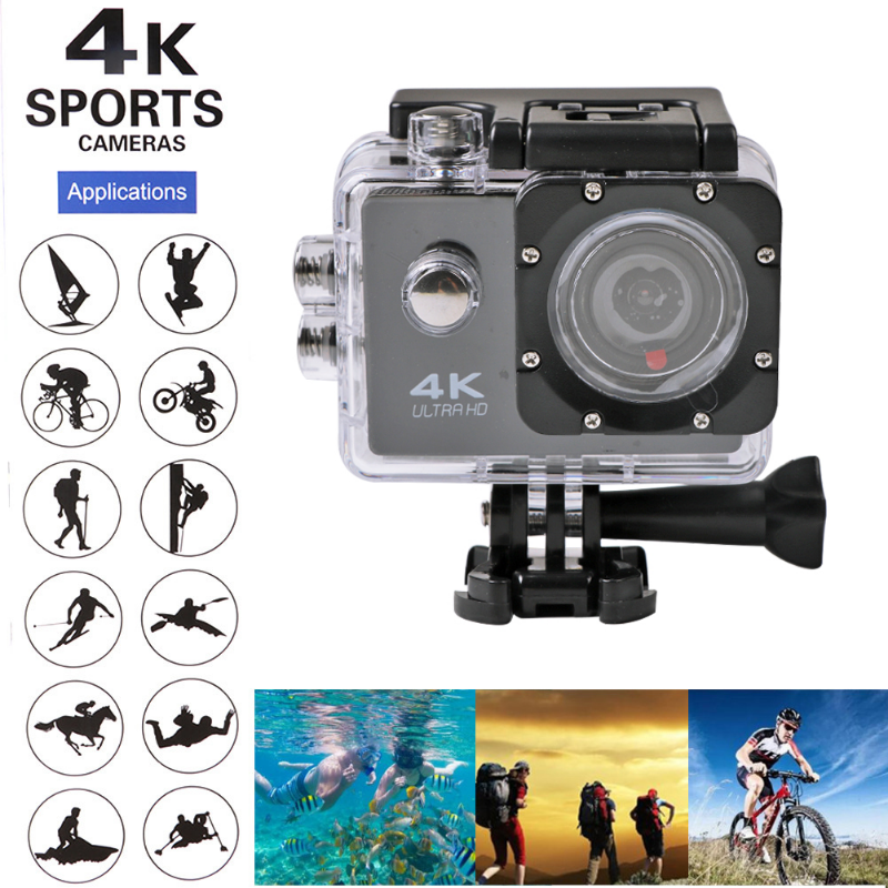 Máy ảnh hành động mũ bảo hiểm 12MP 4K / 25fps Ultra HD LCD màn hình WiFi Máy ảnh kỹ thuật số 170d Go Waterproof Pro Sport DV Camera cam