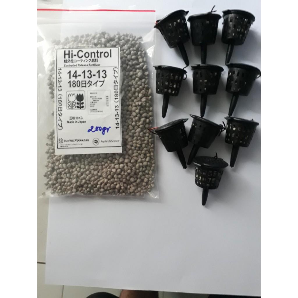 200gr phân tan chậm 14-13-13 kèm 10 giỏ đựng phân