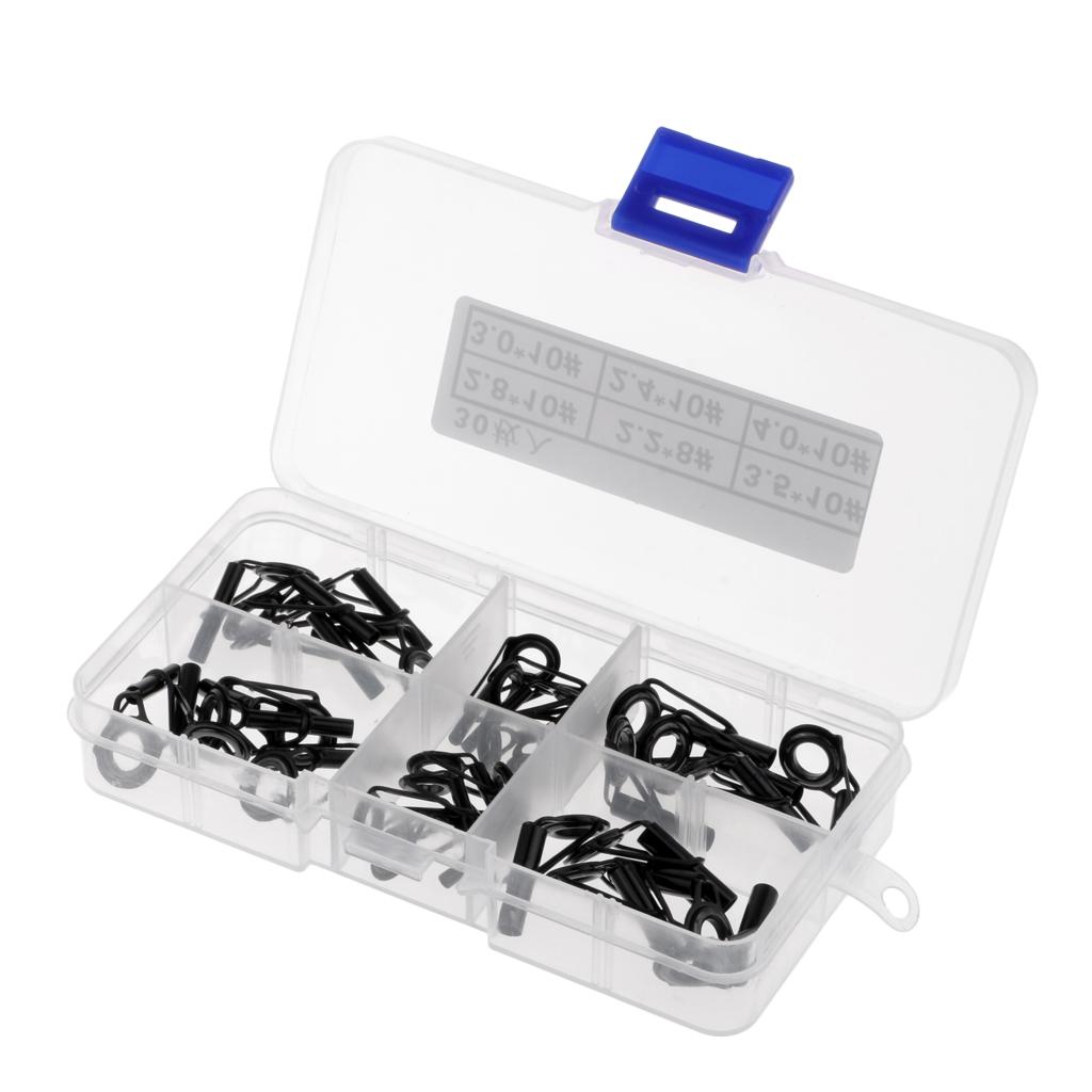 30Pcs/box Fishing Rod Guides Replacement Tip Ring Ceramic Guide .2-4mm