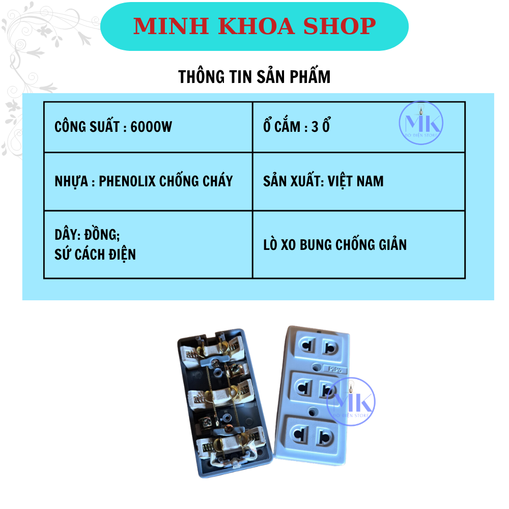 Ổ Điện không dây, ổ điện 3 lỗ PIPO P37 siêu chịu tải 6000w,hàng chính hãng