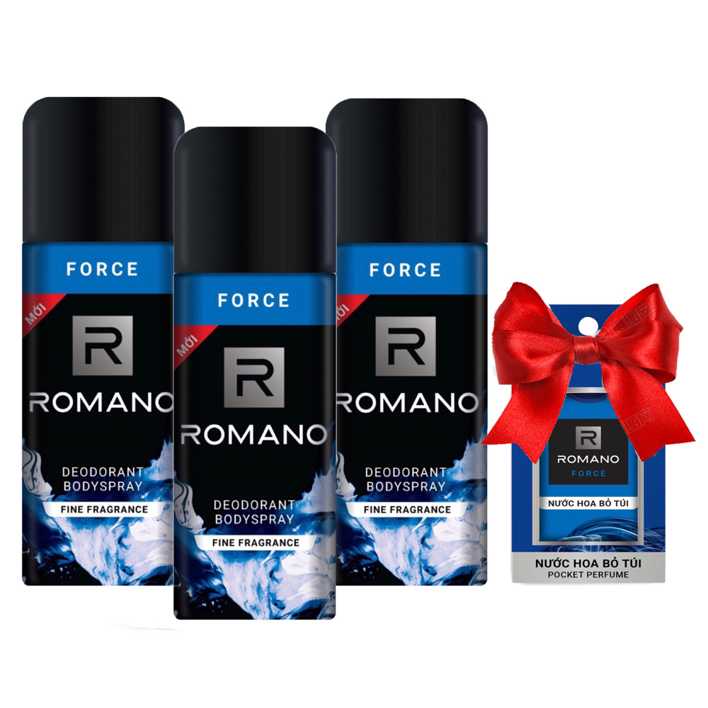 Bộ 3 chai xịt khử mùi  Romano Force 150ml +Tặng kèm nước hoa bỏ túi Romano 18ml(Màu ngẫu nhiên)