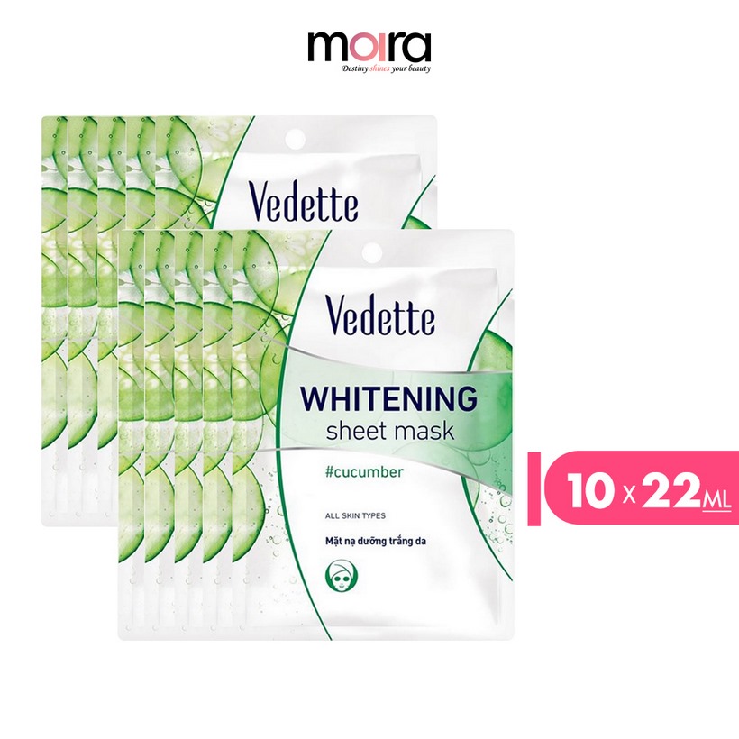 Combo 10 Mặt nạ giấy dưỡng trắng da Dưa leo Vedette 22ml