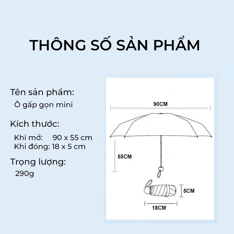 Ô Dù Gấp Gọn Mini 19cm, Dù Che Mưa, Dù Chống Tia Uv Mini Siêu Gọn 8 Xương, Có Hộp Đựng Chống Sốc - Hàng Chính Hãng - Giao Màu Ngẫu Nhiên