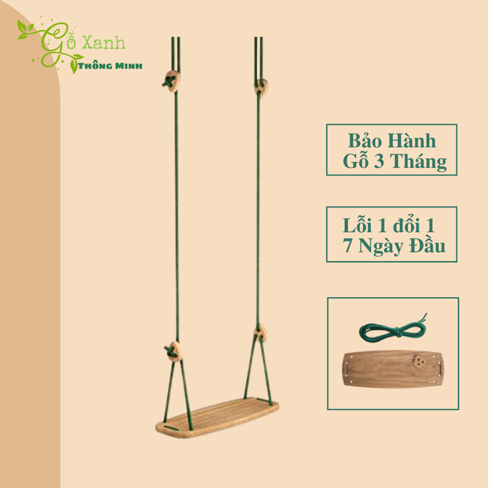 Xích Đu Sân Vườn - Chất Liệu Gỗ Tự Nhiên Nguyên Tấm KT 25x60cm - Bền - Đẹp - Chắc Chắn