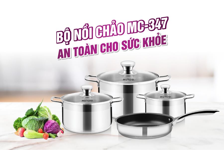 Bộ nồi chảo Inox Mutosi MC-347 - Hàng chính hãng