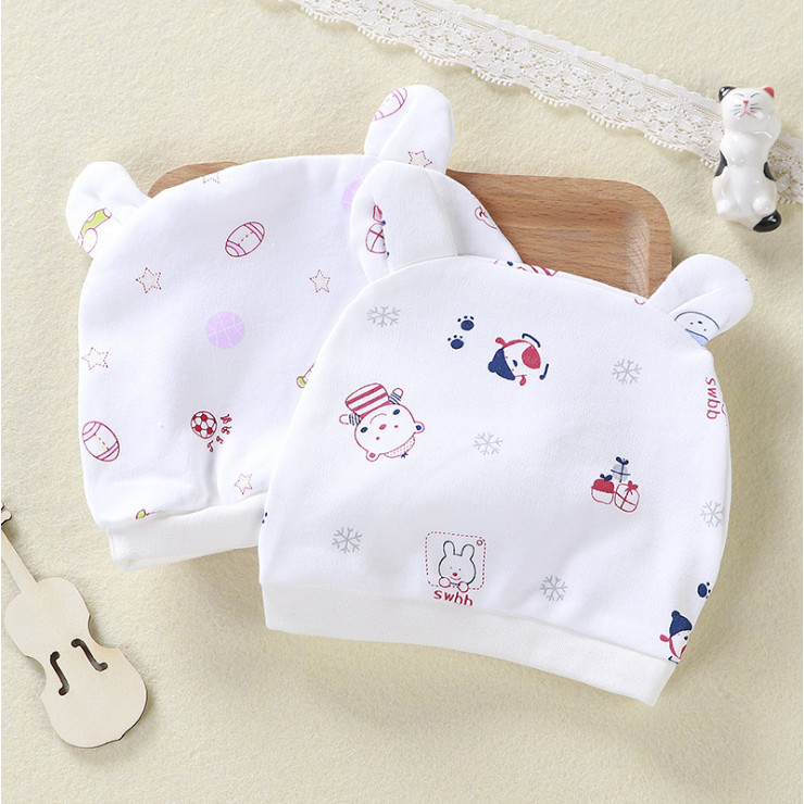 Combo 2 Mũ Che Thóp Cotton Mềm Cho Trẻ Sơ Sinh 0-6 Tháng - Họa Tiết Bé Gái