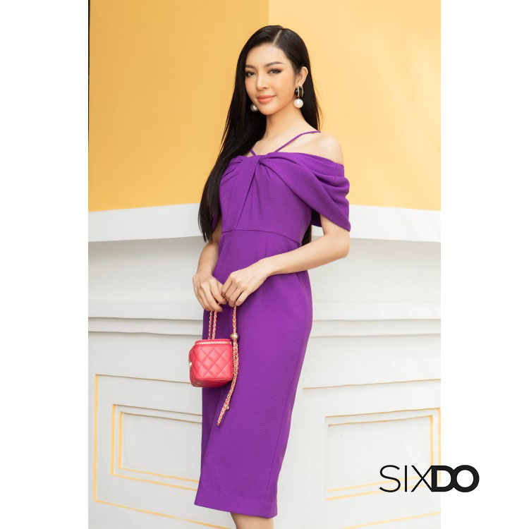 Đầm ôm woven trễ vai sang trọng SIXDO