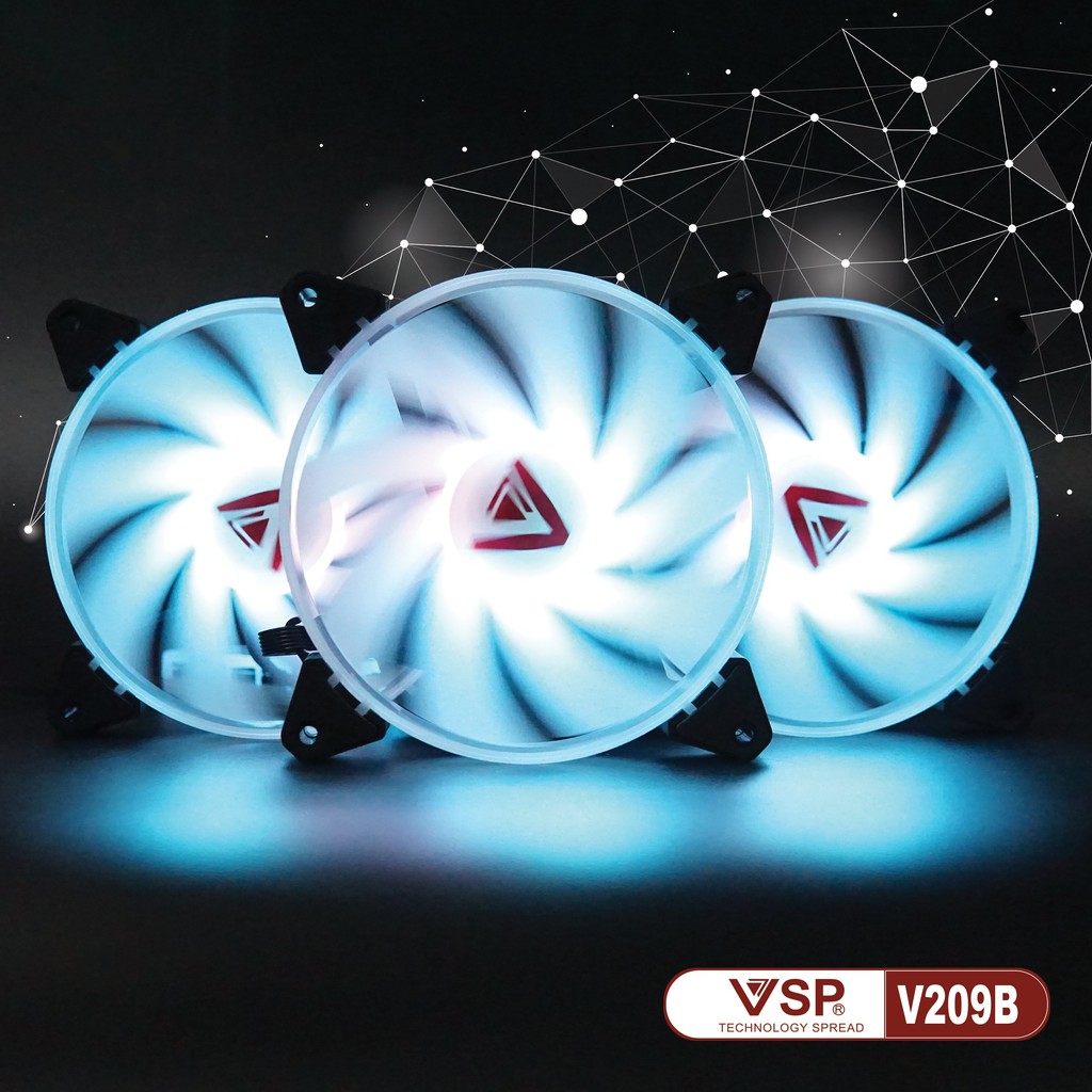 Bộ 3 quạt tản nhiệt VSP V209B LED RGB - Hàng chính hãng