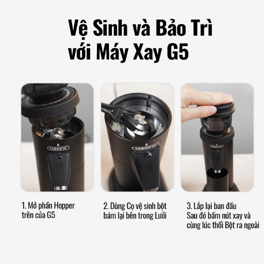 Máy xay hạt cà phê chuyên nghiệp Single Dose, tích hợp 36 chế độ xay, Thương hiệu Mỹ cao cấp HiBREW G5 - Hàng Nhập Khẩu
