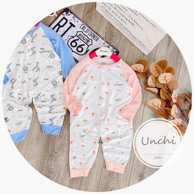 Bộ dài tay khuy giữa Minky chất vải peptit siêu mềm mịn cho bé trai/bé gái- Bộ dài tay Unchi peptit