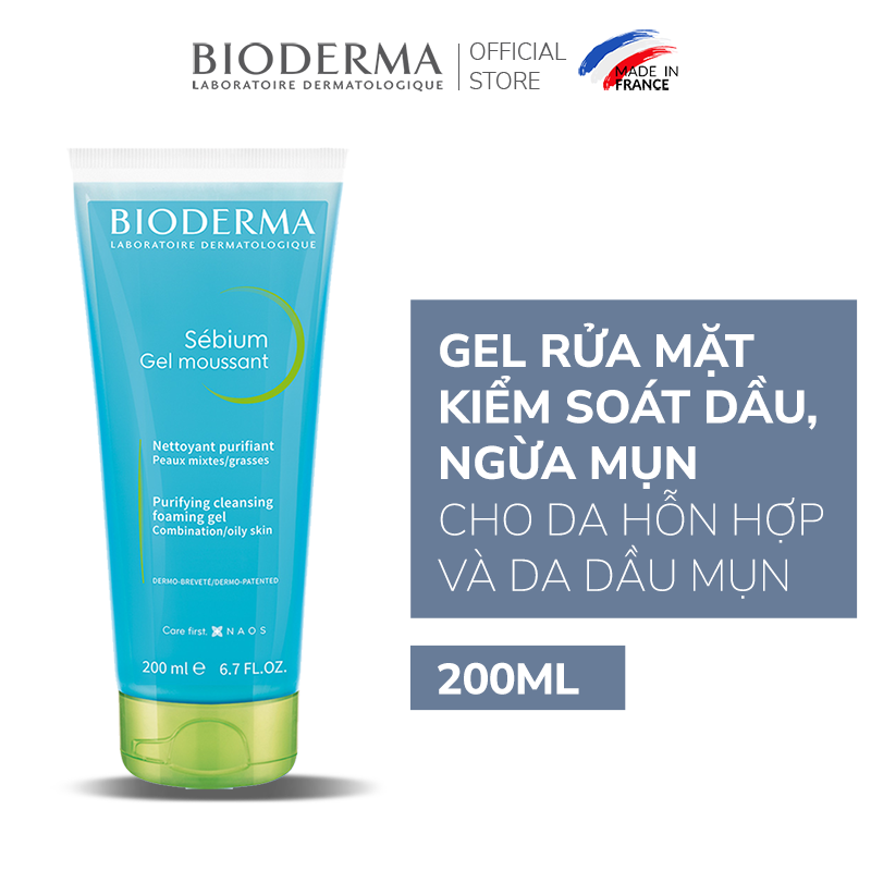 Gel rửa mặt tạo bọt cho da hỗn hợp và da dầu Bioderma Sebium Gel Moussant dạng tuýp - 200ml