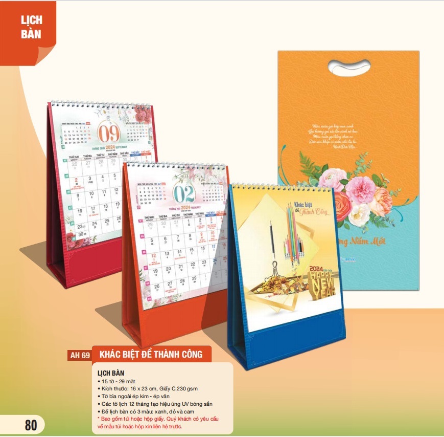 Combo 5 cuốn lịch bàn 2024 - MS AH-63 - AH-AH-71