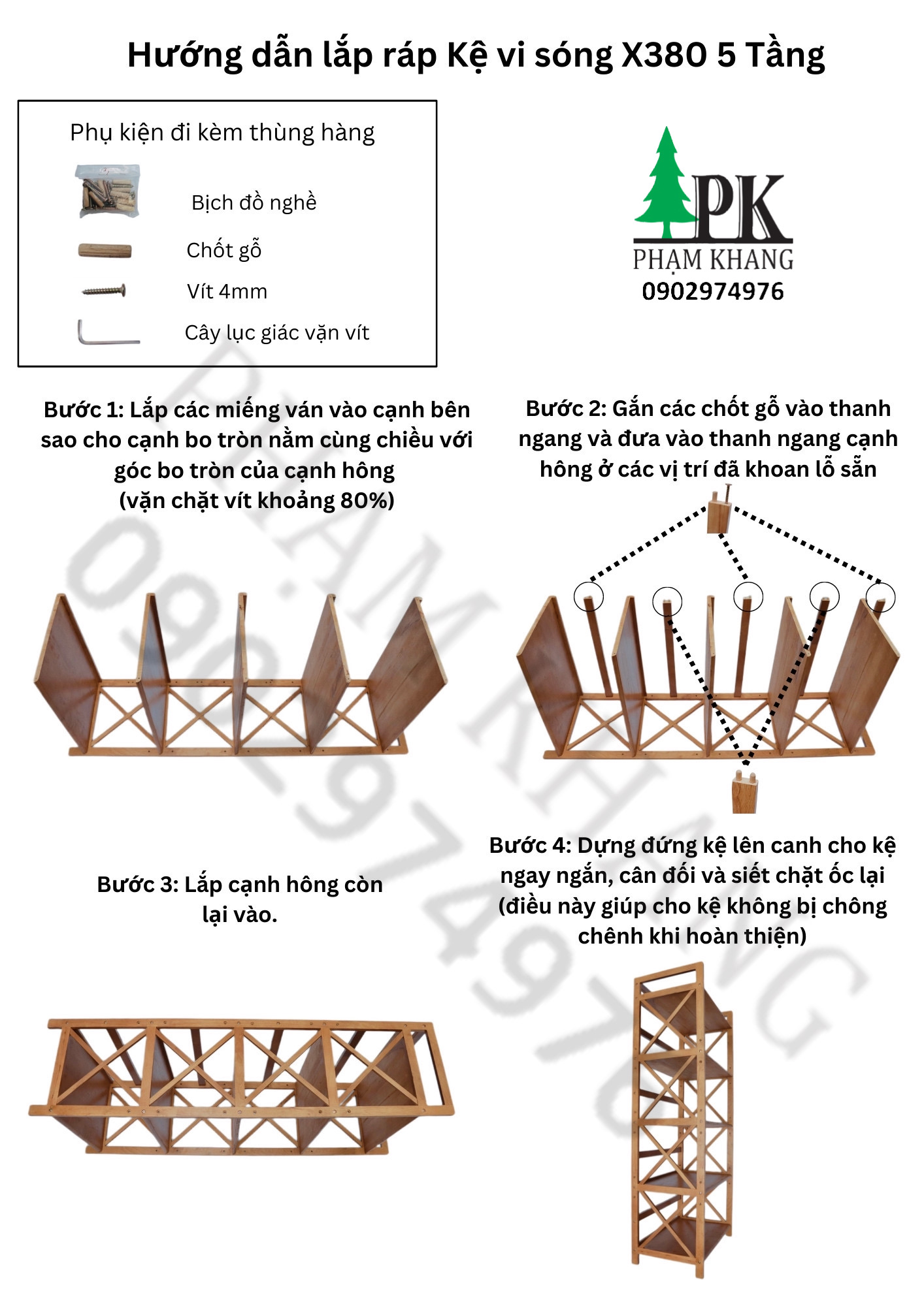 Kệ gỗ lò vi sóng 3 tầng/ 4 tầng/ 5 tầng Phạm Khang - Gỗ cao su màu Gỗ Tự Nhiên/ Vàng Cherry - Kích thước rộng 62 cm