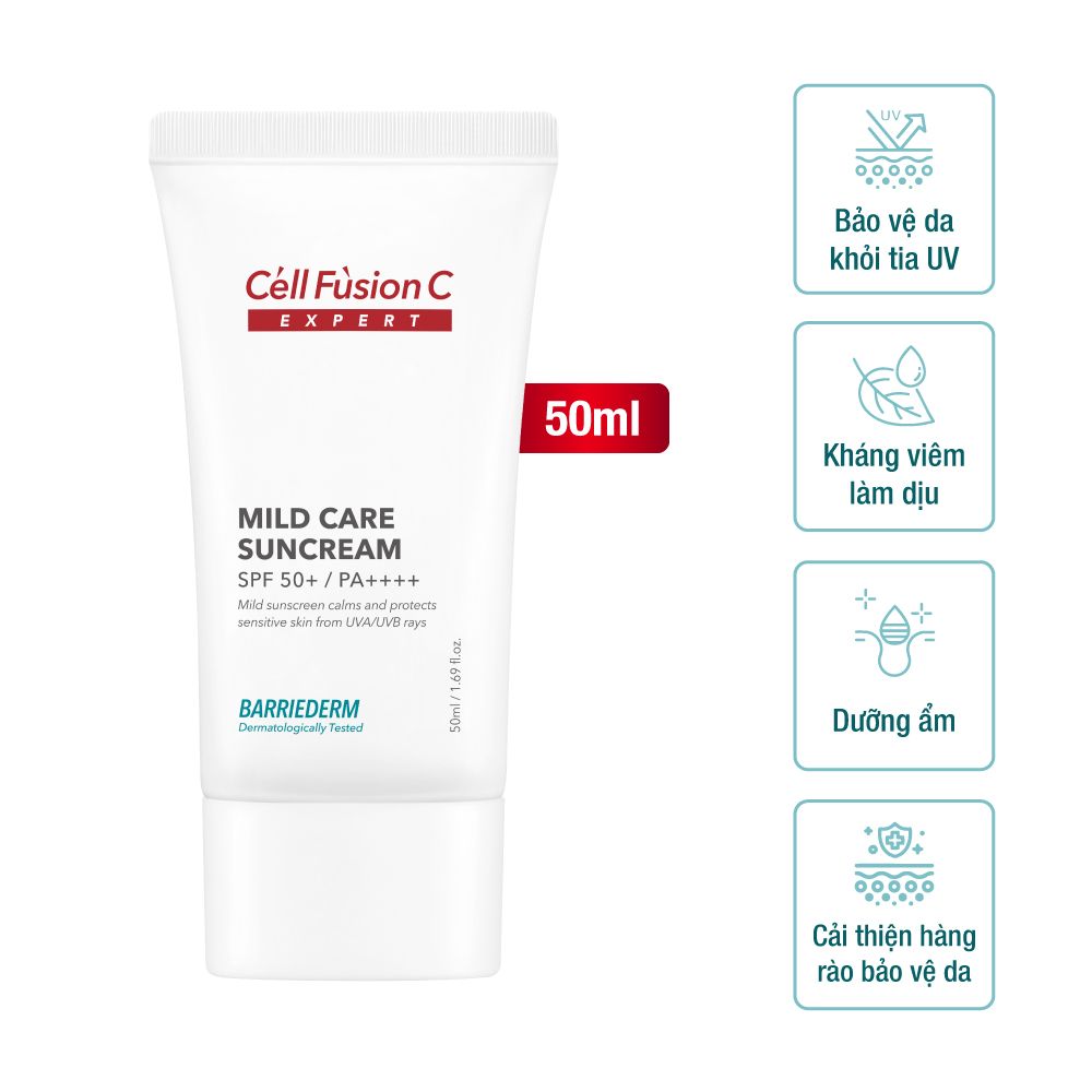 Cell Fusion C Expert - Kem Chống Nắng Vật Lý Tăng Cường Hàng Rào Bảo Vệ Da Mild Care Suncream SPF 50+/PA++++ 50ml