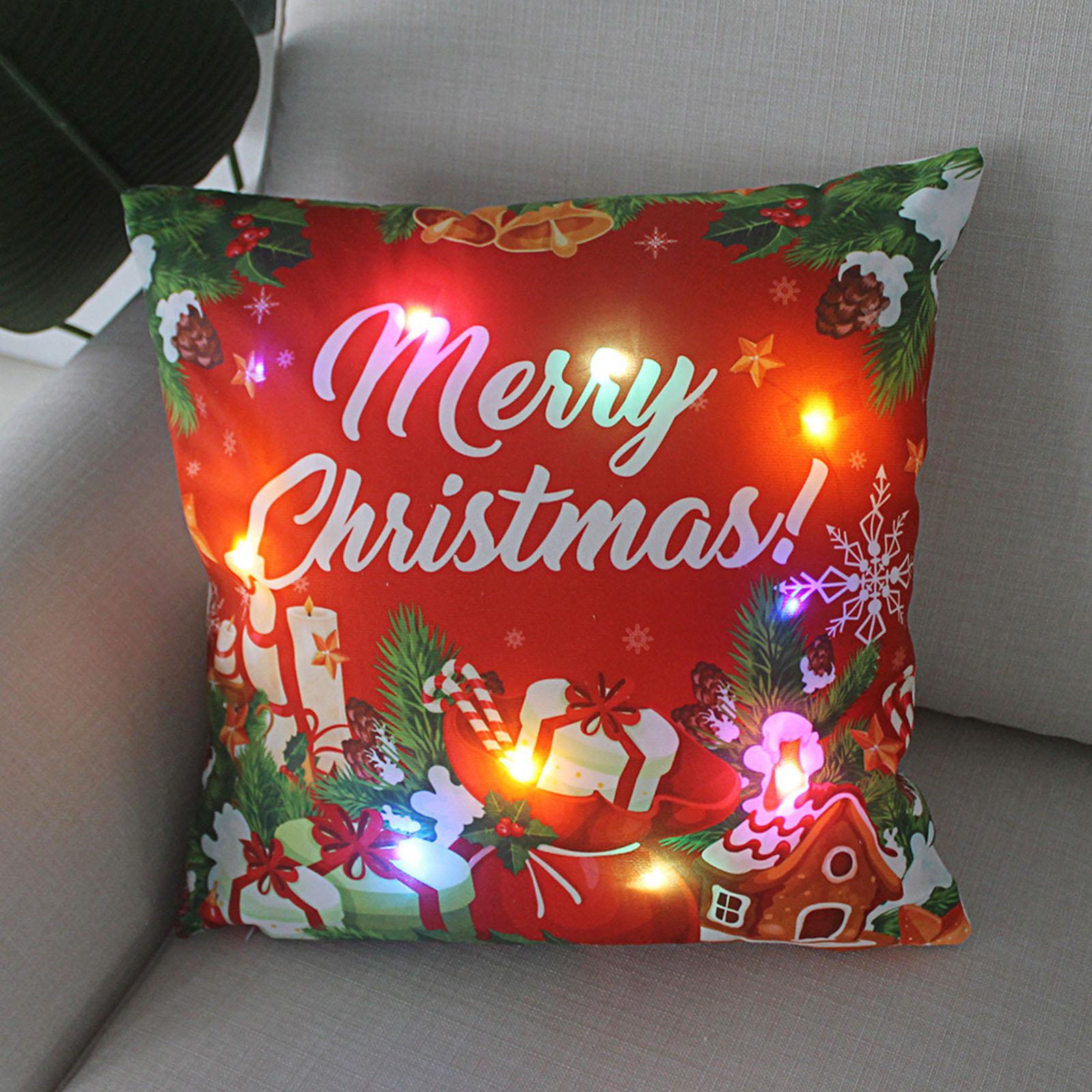 Christmas Pillow Cover Pillowcase with Light Xmas Cushion Cover for Living Room Bedroom