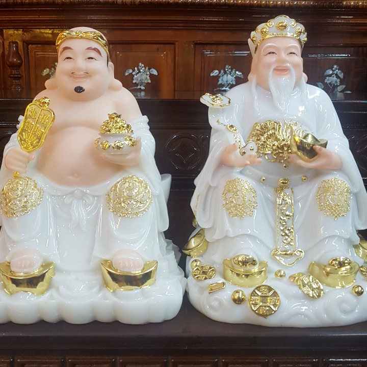 Tượng địa tài cao cấp ghế mây đá trắng