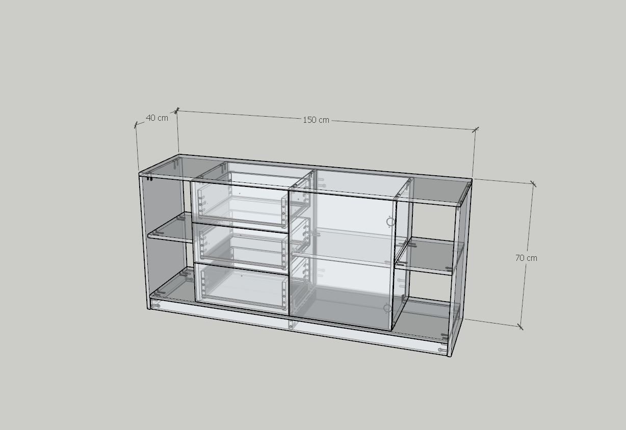 HAPPY FURNITURE , Tủ lưu trữ 3 ngăn kéo 1 cửa mở - MERI , TLT_056 , 150cm x 40cm x 70cm DxRxC