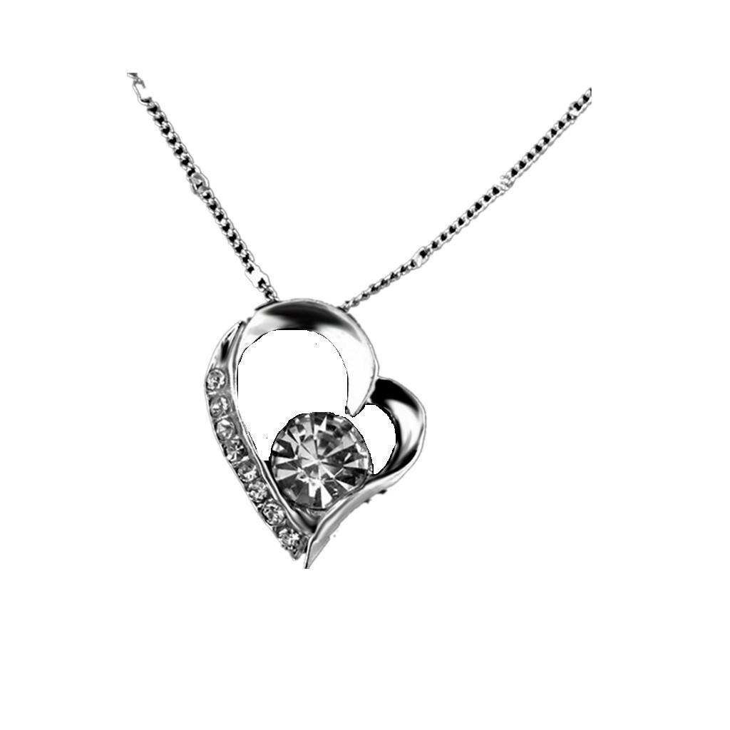 Fashion Rhinestone Heart Pendant & Clear Crystal Diamante Silver Necklace