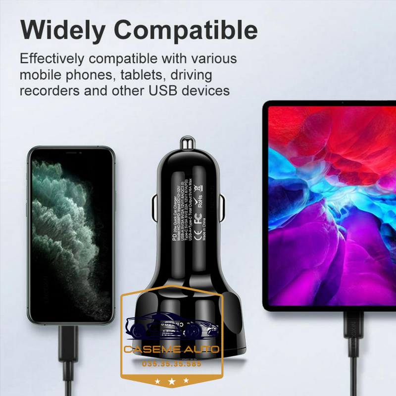 Tẩu Sạc Nhanh Cắm Ô Tô, Xe hơi, 2 Cổng Usb C - PD20W + 2 USB Quick Change 3.0-3.1A Có Đèn Led Hỗ Trợ Ban Đêm - Hàng Nhập Khẩu