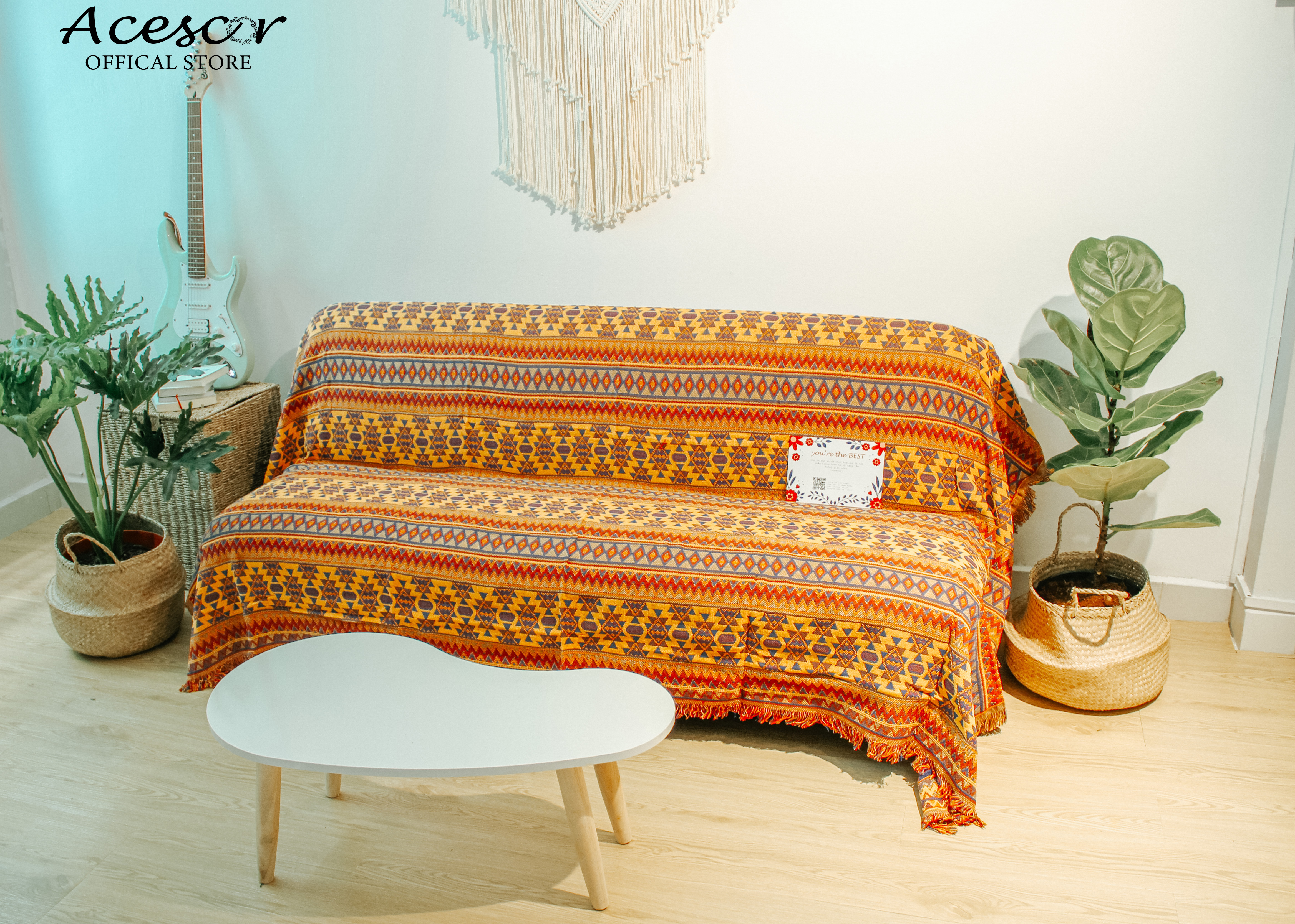 Thảm Chăn Thổ Cẩm, Vintage Phủ Sofa,Thảm Trải Sàn, Trải Bàn, Chăn Đắp TVT02 180x230 cm - Trang Trí Phòng Khách, Phòng Ngủ, Làm Quà Tặng Tân Gia, Sinh Nhật (Nội Thất)